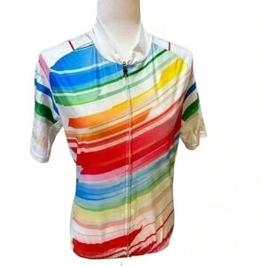JPOJPO Women's Cycling Jersey Short Sleeve Full Zip Multi Color Rainbow Size L